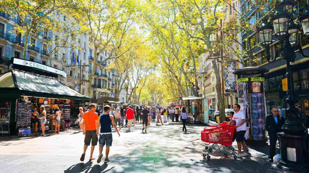People walking down La Rambla