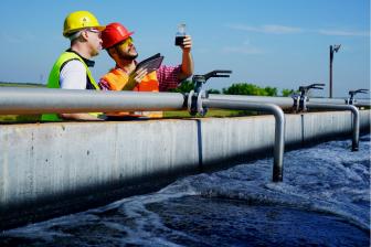 Engineers control water quality in a wastewater treatment plant